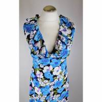 True Vintage Maxikleid Größe 34 36 Blau Weiß Blumen Floral 70er 60er V- Neck Shift Dress langes Kleid Sommerkleid Abendkleid Hippie Bild 1