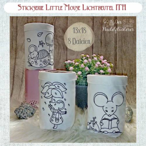 Digitale Stickserie Little Mouse Lichtbeutel ITH für den 13x18 cm (5x7") Stickrahmen