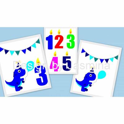 Plotterdatei Dino Dinosaurier Geburtstag Zahl 1-5 / SVG 