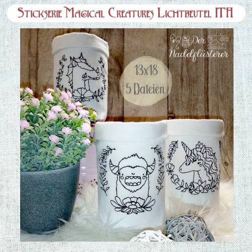 Digitale Stickserie Magical Creatures Lichtbeutel ITH 13x18 cm (5x7") Stickrahmen