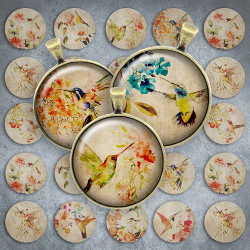 270 - Cabochon Vorlagen, 25mm 18mm 14mm 12mm, rund, Cabochon Motive, Bottle Cap images Vogel floral shabby chic vintage Kolibri