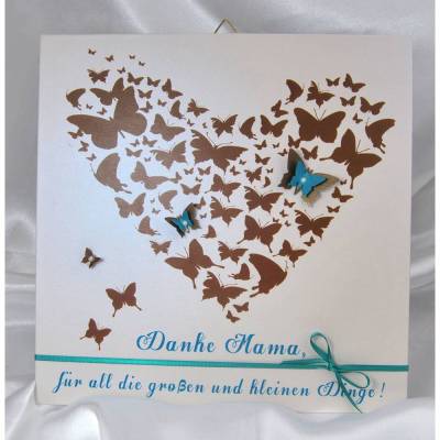 Muttertag Geschenk personalisiert Muttertagsgeschenk Bild Wandbild Mama Herz Schmetterling Druck Braun Türkis Danke