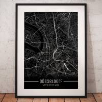 Stadtplan DÜSSELDORF - Just a Black Map I Digitaldruck Stadtkarte citymap City Poster Kunstdruck Stadt Karte Bild 1