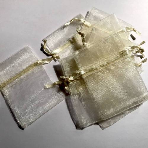 10 x Organza-Schmuckbeutel-Säckchen elfenbeinfarben - 6 x 8 cm - mit Zugband