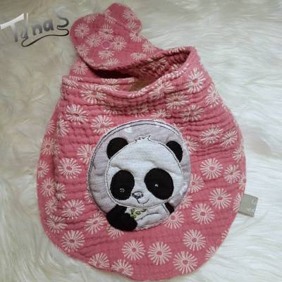 Baby Halstuch rosa, Halssocke aus Musselin mit Pandabutton
