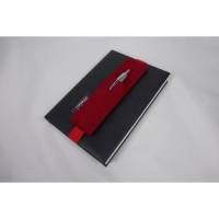 Stifthalter, Stifthalterung, rot, aus Wollfilz mit Gummiband zur Befestigung an Notizbuch, Kalender, DIN A5, handgemacht von Dieda Bild 1