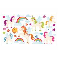 nikima 018 Wandtattoo Wandbild Kinderzimmer Einhörner Regenbogen Unicorn bunt Wolken Sonne Sterne - in 6 Größen - niedliche Kinderzimmer Sticker Bild 1
