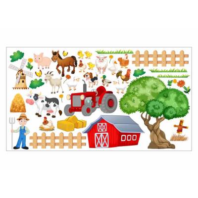 020 Wandtattoo Kinderzimmer Bauernhof niedliche Tiere Traktor Farm Kuh - in 6 Größen - niedliche Kinderzimmer
