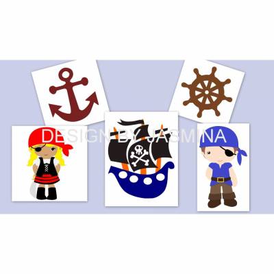 Plotterdatei Pirat Schiff Anker Junge und Mädchen    / SVG Set