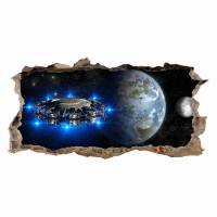 067 Wandtattoo Alien Raumschiff - Loch in der Wand - Teenager Raumstation Weltall Galaxie - in 6 Größen - Kinderzimmer Sticker Wandaufkleber coole Wandsticker Bild 1
