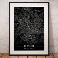 Stadtplan AUGSBURG - Just a Black Map I Digitaldruck Stadtkarte citymap City Poster Kunstdruck Stadt Karte Bild 1