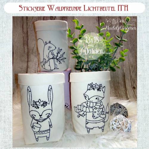Digitale Stickserie Waldfreunde Lichtbeutel ITH 13x18 cm (5x7") Stickrahmen