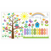021 Wandtattoo Wandbild Kinderzimmer bunte Eule auf Baum, bunte Blumen, Schmetterlinge - in 6 Größen - niedliche Kinderzimmer Sticker Bild 1