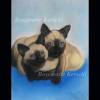 Siam Katzen handgemaltes Pastellkreidebild Tierporträt 40 x 30 cm in Hochformat Bild 4