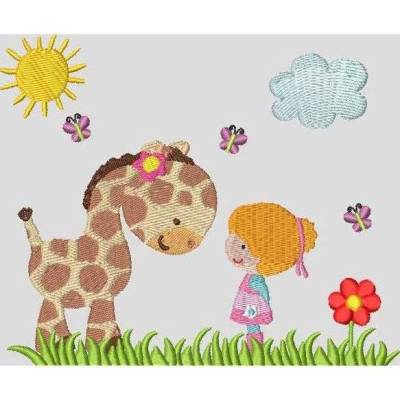 Stickdatei Giraffe und Mädchen  13x18 kpl. Motiv Taschenmotiv TM83 Maschinenstickerei