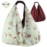 Origami-Tasche XXL Shopper Beutel japanische Einkaufstasche Bento-Bag weinrote Blüten Bild 1