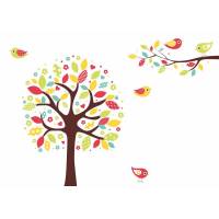 038 Wandtattoo bunter Baum farbenfrohe Vögel - in 6 Größen - wunderschöne Kinderzimmer Sticker Bild 1
