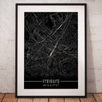 Stadtplan FREIBURG - Just a Black Map I Digitaldruck Stadtkarte citymap City Poster Kunstdruck Stadt Karte Bild 1