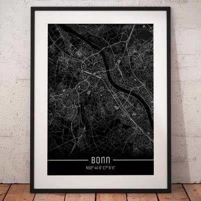 Stadtplan BONN - Just a Black Map I Digitaldruck Stadtkarte citymap City Poster Kunstdruck Stadt Karte