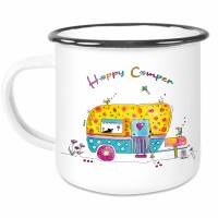 Emaille-Tasse Happy Camper, Kaffee-Becher schwarzer Rand Bild 2