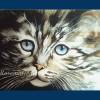 Kätzchen mit blauen Augen handgemaltes Aquarellbild Tierporträt 30 x 32 cm in Querformat Bild 3