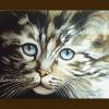 Kätzchen mit blauen Augen handgemaltes Aquarellbild Tierporträt 30 x 32 cm in Querformat Bild 4