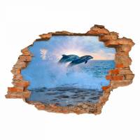 034 Wandtattoo Delfine - Loch in der Wand Meer - Kinderzimmer Wohnzimmer - in 6 Größen - wunderschöne Kinderzimmer Sticker Bild 1