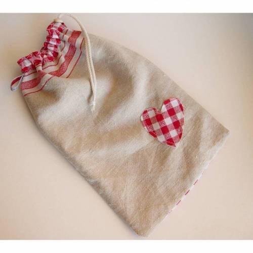 Leinen-Beutel, Brotbeutel mit Herz, Herz-Brötchenbeutel, Leinen mit Baumwolle, Leinensack, Wunschgröße, zerowaste