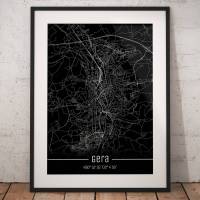 Stadtplan GERA - Just a Black Map I Digitaldruck Stadtkarte citymap City Poster Kunstdruck Stadt Karte Bild 1