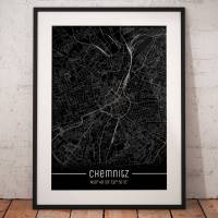 Stadtplan CHEMNITZ - Just a Black Map I Digitaldruck Stadtkarte citymap City Poster Kunstdruck Stadt Karte Bild 1