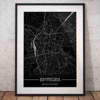Stadtplan DARMSTADT - Just a Black Map I Digitaldruck Stadtkarte citymap City Poster Kunstdruck Stadt Karte Bild 1