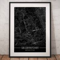Stadtplan GELSENKIRCHEN - Just a Black Map I Digitaldruck Stadtkarte citymap City Poster Kunstdruck Stadt Karte Bild 1