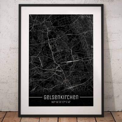 Stadtplan GELSENKIRCHEN - Just a Black Map I Digitaldruck Stadtkarte citymap City Poster Kunstdruck Stadt Karte