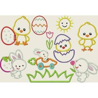 Stickdatei Ostern Hase und Küken Applikation 373 Maschinenstickerei