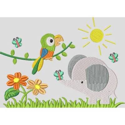 Stickdatei  Dschungel Elefant Papagei  Taschenmotiv 13x18cm 5x7"  TM92 Maschinenstickerei