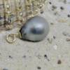 Perlen-Anhänger, graue elegante Tahiti-Perle metallic grau 12,5 x 16,5 mm mit Gold 14K/20, Brautkette, Geschenk für Frau Bild 3
