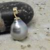 Perlen-Anhänger, graue elegante Tahiti-Perle metallic grau 12,5 x 16,5 mm mit Gold 14K/20, Brautkette, Geschenk für Frau Bild 4