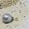 Perlen-Anhänger, graue elegante Tahiti-Perle metallic grau 12,5 x 16,5 mm mit Gold 14K/20, Brautkette, Geschenk für Frau Bild 6