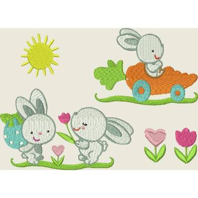 Stickdatei  Hase im Auto * Osterhase * Ostern 129 Maschinenstickerei