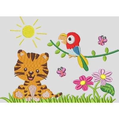 Stickdatei  Dschungel Tiger Papagei  Taschenmotiv 13x18cm 5x7"  TM92 Maschinenstickerei