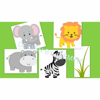 Plotterdatei Dschungel Safari Löwe Elefant Zebra Hippo    / SVG Set1