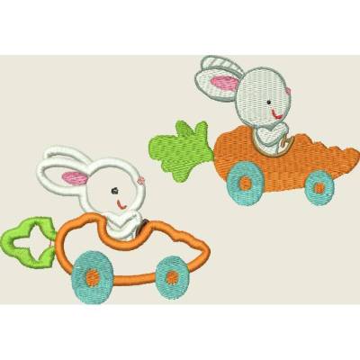 Stickdatei  Hase im Auto * Osterhase * Ostern 129a Maschinenstickerei
