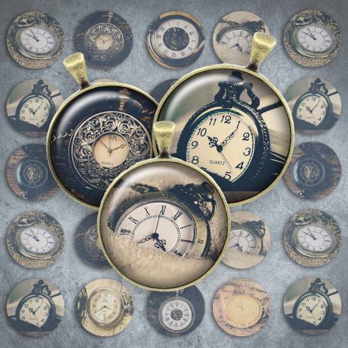 267 - Cabochon Vorlagen, 25mm 18mm 14mm 12mm, rund, Cabochon Motive, Bottle Cap images Uhren vintage shabby chic