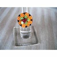 Ring Obstboden mit Orangenscheiben und Heidelbeeren aus Fimo Polymer Clay handmodelliert Fingerring Bild 1