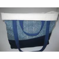 Stabile Stofftasche Blau-Beige aus Baumwolle mit vier Henkeln Bild 1