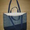 Stabile Stofftasche Blau-Beige aus Baumwolle mit vier Henkeln Bild 3