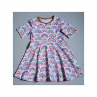 Regenbogen Kleid mit weit schwingendem Rockteil aus BIO Baumwolle Stoffdesign von Lillestoff Bild 1