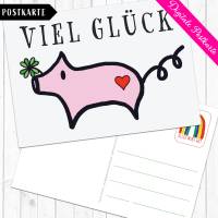 Digitale Postkarte mit dem Motiv Glücksschweinchen zum sofort download DIN A6 Bild 3