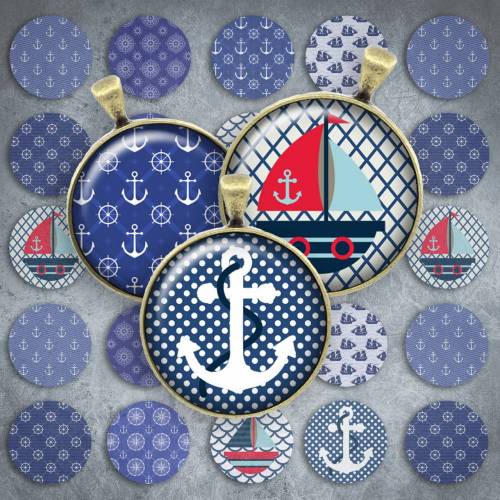 268 - Cabochon Vorlagen, 25mm 18mm 14mm 12mm, rund, Cabochon Motive, Bottle Cap images maritim Anker Boot