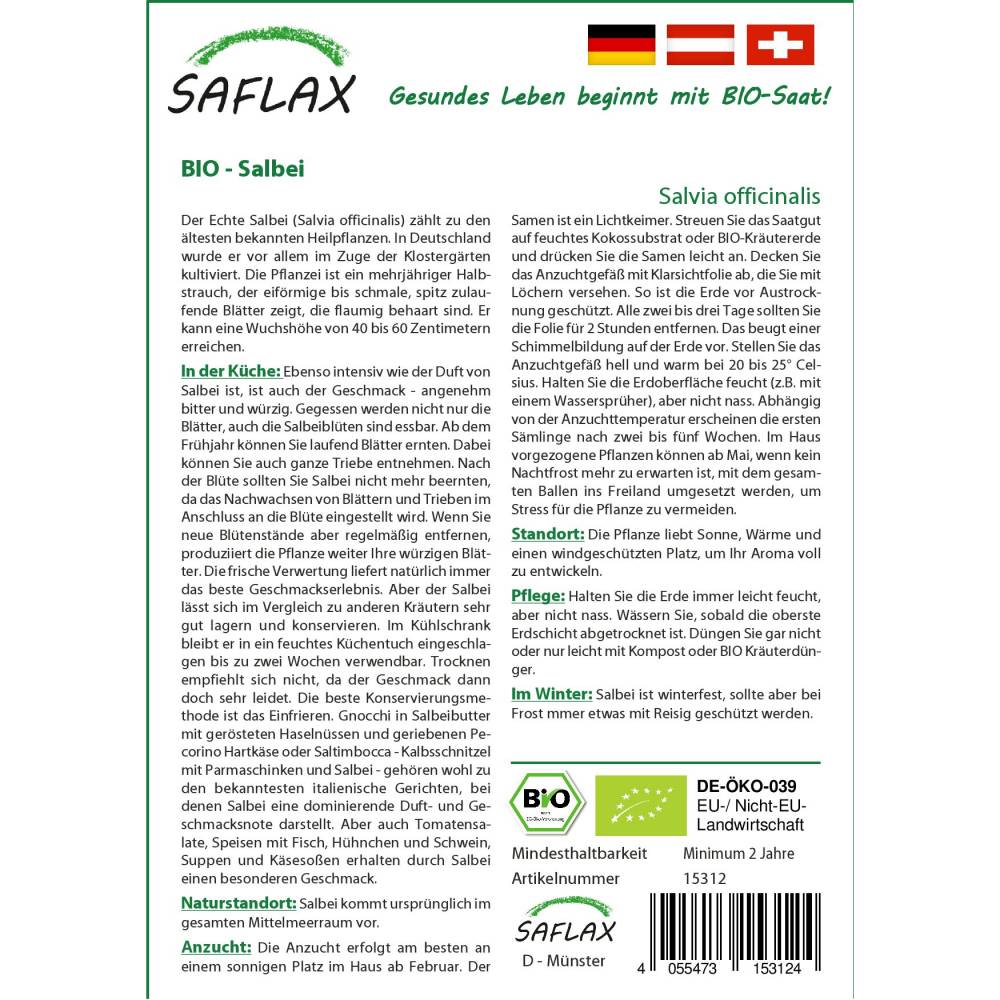 60 Samen BIO Salvia officinalis Salbei SAFLAX 